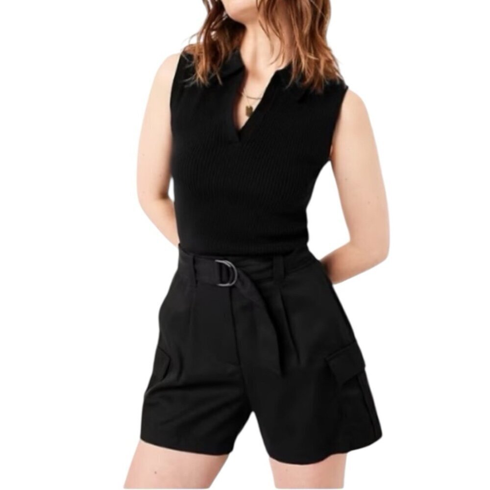 NWT Old Navy Womens 12 Black Extra High-Waist 4.5" Inseam Belted Cargo Shorts